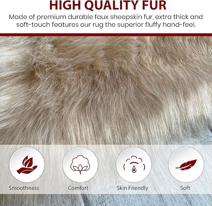 Free Shape Luxury Soft Fluffy Shag Area Rug Octo 8 Pelts 6'x8',180x240 cm - Vegan Fur Ultra Soft Indoor Carpet Nursery Rugs for Bedroom Home Decor, Camel