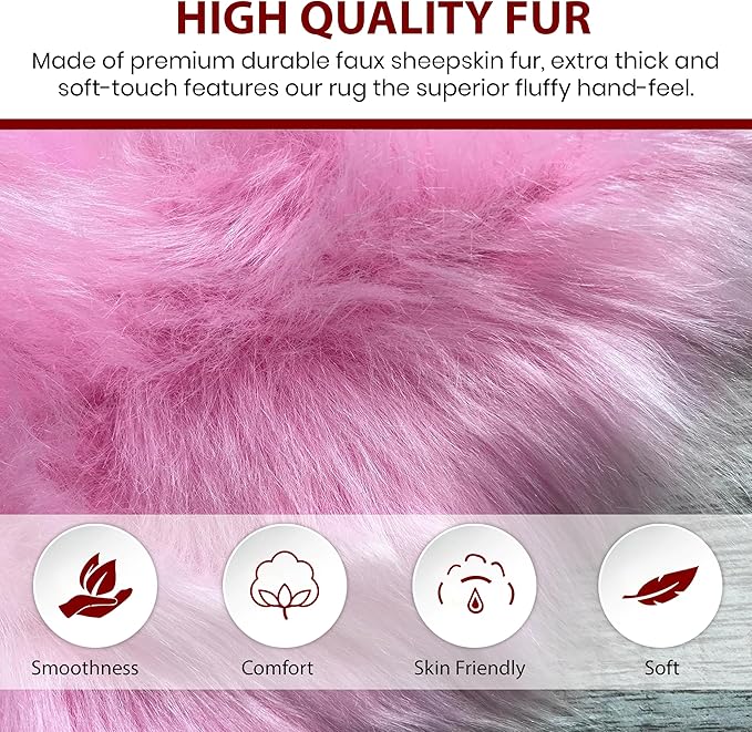 Free Shape Luxury Soft Fluffy Shag Area Rug Single and a Half 2'x4', 60x120cm - Vegan Fur Ultra Soft Indoor Carpet Nursery Rugs for Bedroom Home Decor, Pink