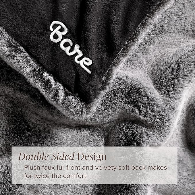 Bare Home Faux Fur Throw Blanket - Ultra-Soft Luxurious - Cozy Warm Blanket for Couch, Sofa, Chair, Bed - Fuzzy Fluffy Super Soft - Decorative Bed Blanket, 60x47 inches (Variegated Grey)