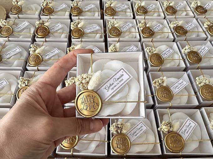 Handcrafted Rose Shaped Scented Soy Wax Candle Favors with Seal Wax and Dried Flowers - Personalized for Weddings, Bridal Showers, Baby Showers, Birthdays (10-20-30-40-50-100 PCS in Bulk)