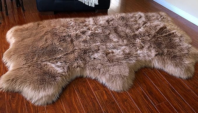 Free Shape Luxury Soft Fluffy Shag Area Rug Triple Side by Side 3'x6', 90x180cm - Vegan Fur Ultra Soft Indoor Carpet Nursery Rugs for Bedroom Home Decor, Camel