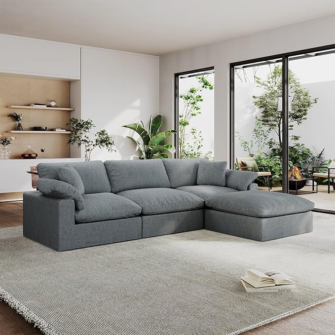 Modular Sectional Sofa Cloud Couch,Down Filled Comfy Cloud Modern Sofa,L Shape Oversized Couch Cushion Covers Removable for Living Room,Light Blue