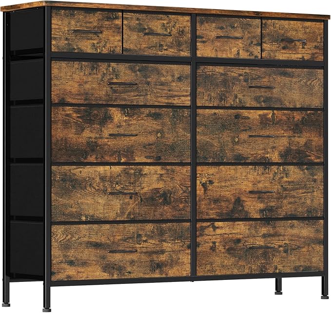 Dresser for Bedroom with 12 Drawers, Tall Fabric Drawer Dresser, Chest of Drawers for Closet, Nursery, Bedside, Living Room, Laundry, Entryway, Hallway(Rustic Brown)
