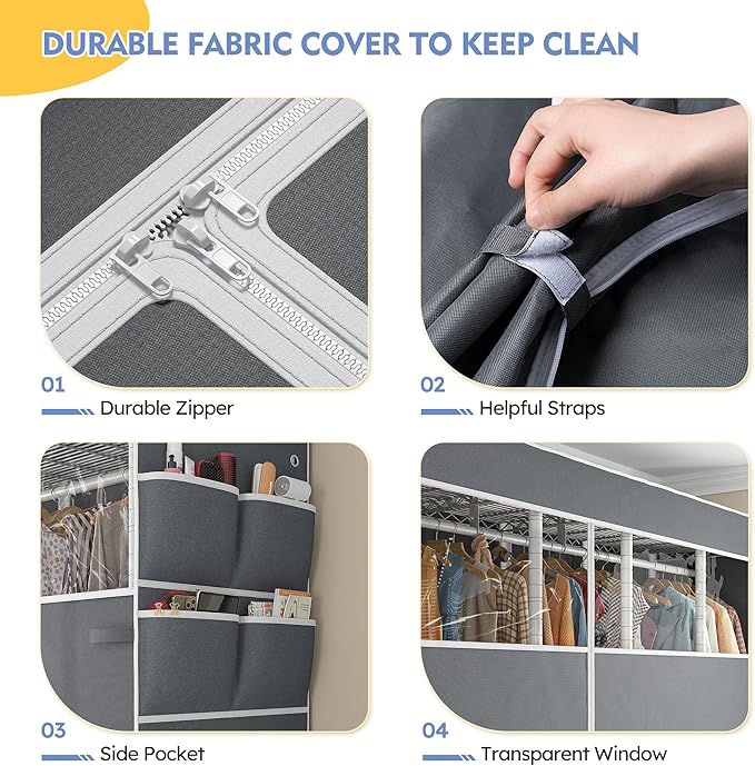 Raybee 90.6" W Clothes Rack with Cover Heavy Duty Clothing Rack with Cover Loads 1200LBS Freestanding Garment Rack for Bedroom, White