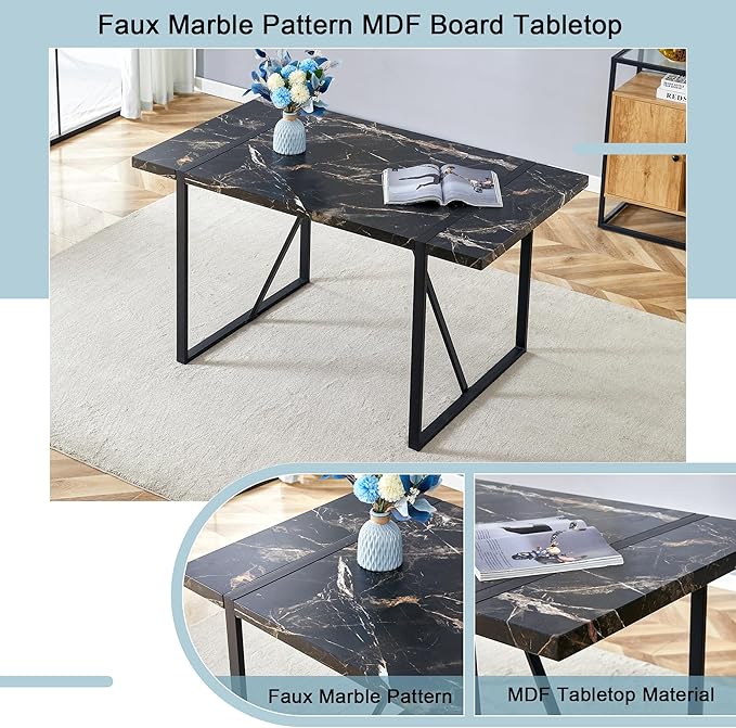 Dining Table Set for 4,Modern Rectangle Dining Table and Fabric Dining Chairs 4, 5 Piece Kitchen Table and Chairs for 4