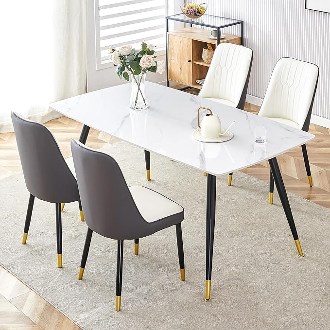 Dining Table Set for 4, Dining Room Table Set for 4, Sintered Stone Kitchen Table Top and Modern Chairs Set of 4 for Kitchen Dining Living Room