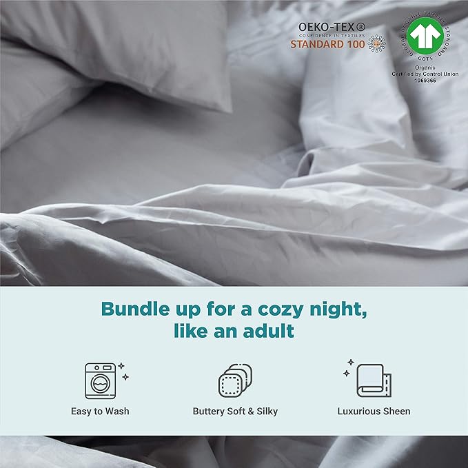 FABDREAMS 100% Organic Cotton King Sheet Set | 400 Thread Count| Luxury Hotel Collection|GOTS Certified Premium Long Staple Cotton|Elasticised 17" Deep Pockets|Smoother than Egyptian Cotton|Light Gray