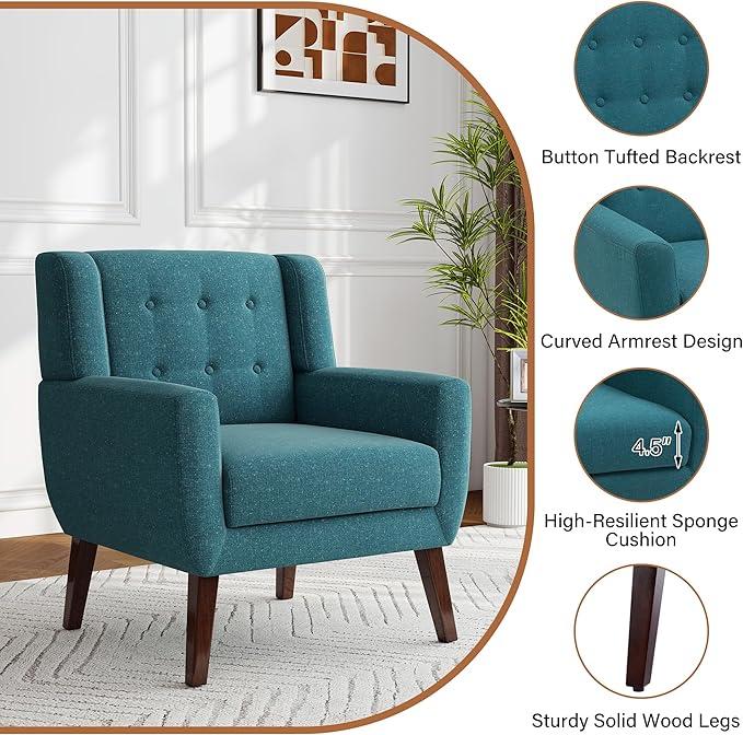 Accent Chairs Set of 2, Modern Fabric Armchairs for Living Room, Comfy Upholstered Arm Chairs Tufted for Indoor Bedroom Office Room (Light Blue)
