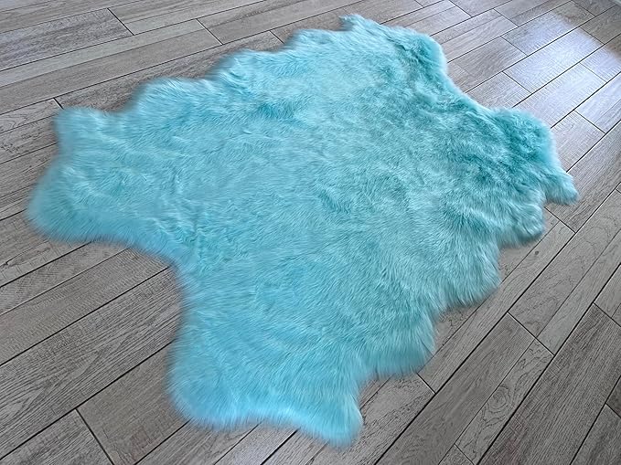 Free Shape Luxury Soft Fluffy Shag Area Rug Single Quarto 4 Pelts 4'x6',120x180 cm - Vegan Fur Ultra Soft Indoor Carpet Nursery Rugs for Bedroom Home Decor, Blue