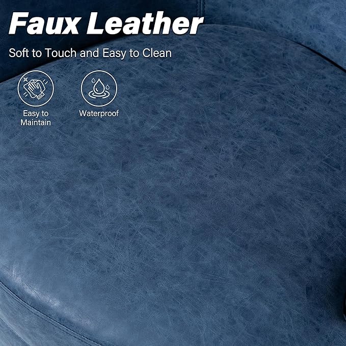 Swivel Barrel Chair, Modern Round PU Leather Accent Armchair for Living Room, Bedroom, Comfy Club Reading Chairs for Adults (Leather Navy Blue, Set of 2)