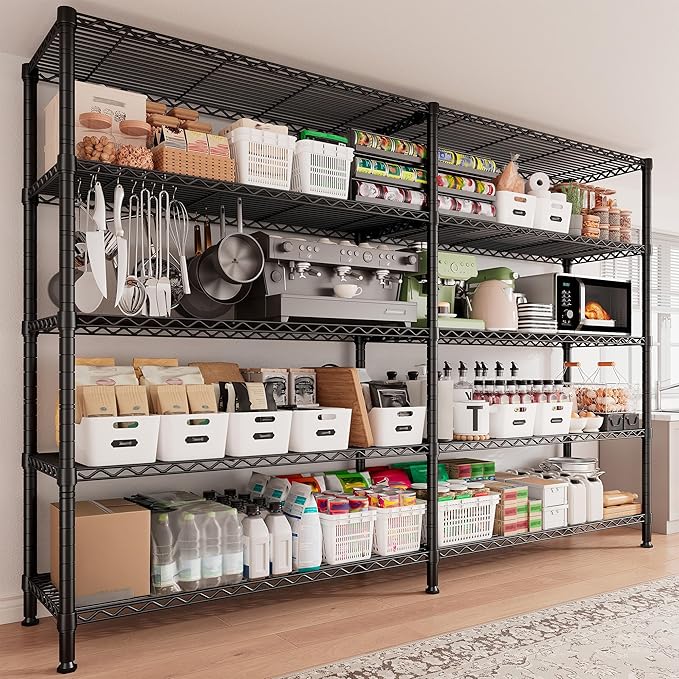 REIBII 1600LBS Storage Shelves 69.8''W Metal Shelving 5 Tier Wire Shelving Unit,Pantry Shelves Kitchen Shelves Adjustable Wire Commercial Shelf for Garage Storage Shelves, 69.8" Wx15.8 Dx72.4 H, Black