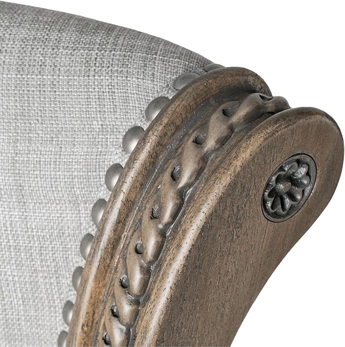 Maven Lane Pullman Counter Stool 26 Inches – Set of 3 – Swivel Stools with Footrest – Grey Solid Wood Frame & Grey Fabric Upholstery – Perfect for Kitchen Islands & Counters