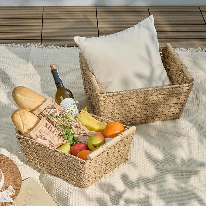 Isidore Paper Rope Woven Rectangular Multi-Use Baskets, 16.9" x 12.9" x 8.6", 14.5" x 11.8" x 5.5", Natural Brown