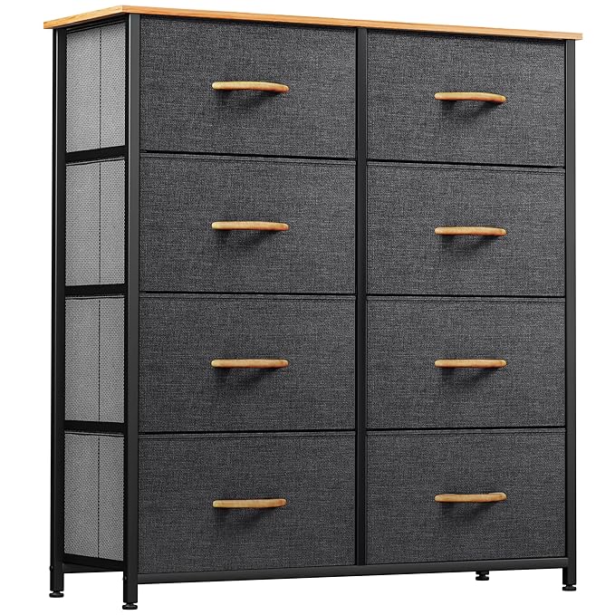 YITAHOME Fabric Dresser with 8 Drawers - Tall Storage Dresser, Chest of Drawers for Closet, Living Room, Hallway, Closets - Sturdy Steel Frame, Wooden Top & Easy Pull Fabric Bins