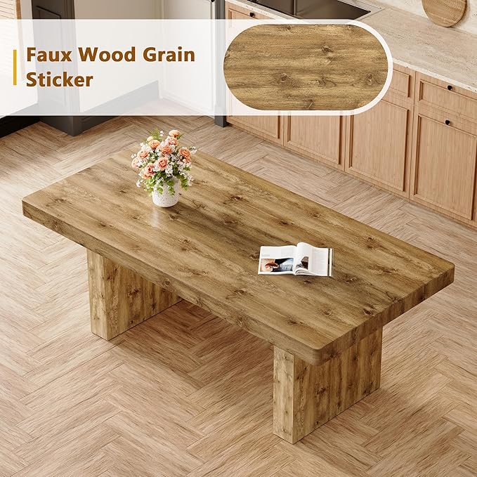 Dining Table Set for 8, 79" Large Wood Dining Room Table Set with 8 Upholstered Chairs, Farmhouse Rectangular Kitchen Table Sets for Dining Room,Brown