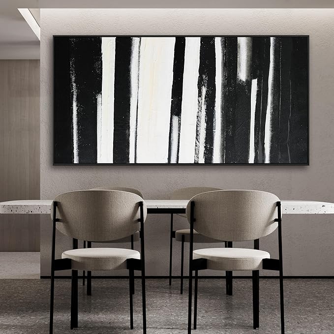 Framed Abstract Canvas Wall Art Decor Large Home Decor Wall Art Prints Black and White Minimalist Stripes Framed Artwork Modern paintings Wall Decorations for Living Room Wall Bedroom Kitchen Office Decor 29"×58"