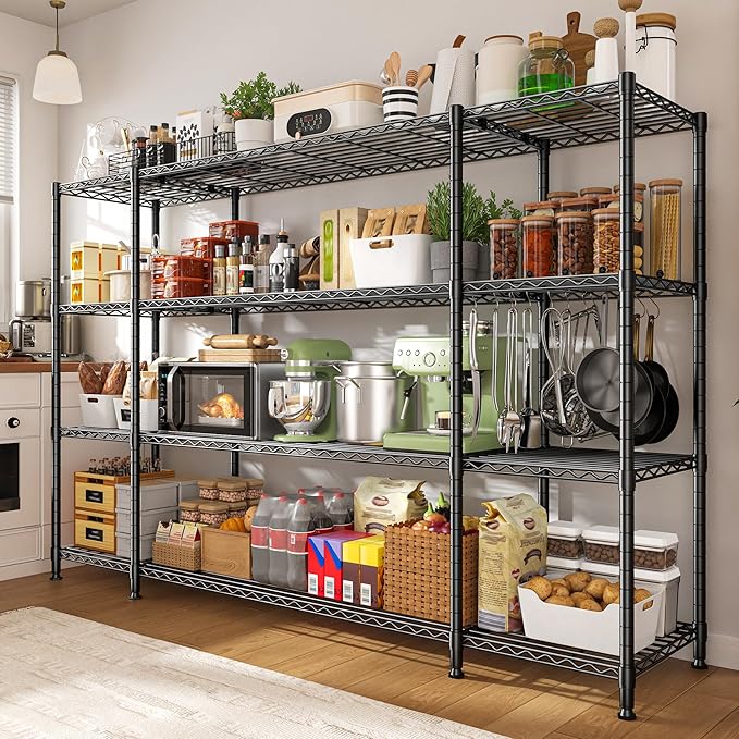 REIBII 78.4''W Storage Shelves Wire Shelving Unit Load 1500LBS,4 Tier Metal Shelving with Adjustable Metal Shelf Wire Rack for Pantry Shelves Commercial Shelving Kitchen Garage 78.4''Wx11.8''Dx59''H