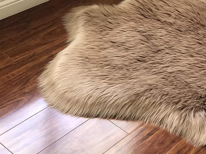 LAMBZY Faux Sheepskin Hypoallergenic Free Shape Silky Shag Rug, Luxury Shaggy Plush Carpet for Bedrooms Living Room Kids Rooms Sofa Floor Rugs (Duo Decto 12 Pelts, 180x360cm, Camel)