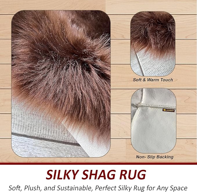 Free Shape Luxury Soft Fluffy Shag Area Rug Triple Side by Side 3'x6', 90x180cm - Vegan Fur Ultra Soft Indoor Carpet Nursery Rugs for Bedroom Home Decor, Brown