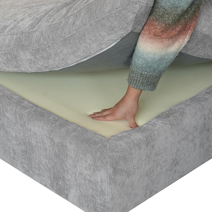 120" Cloud Couch Sectional for Living Room, L Shape Down Filled Modular Sectional Sofa Couch,Convertible Couched with Ottoman, Sofa Covers Washable&Replaceable,Gray