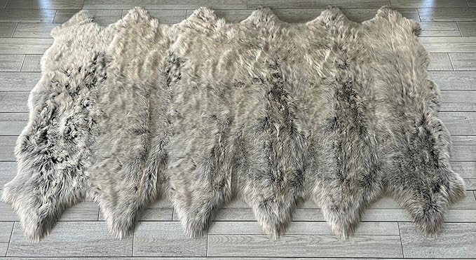 Free Shape Luxury Soft Fluffy Shag Area Rug Duo Decto 12 Pelts 6'x12', 180x360cm - Vegan Fur Ultra Soft Indoor Carpet Nursery Rugs for Bedroom Home Decor, Brown with Beige Tips