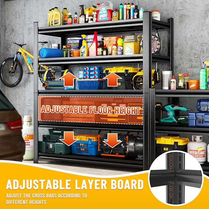 6-Tier Heavy Duty Shelves 3000lb Capacity, Adjustable Metal Garage Storage Rack for Basement Warehouse, Easy Assembly, Size 45.3''W×17.7''D×82''H