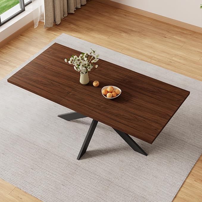 ZckyCine 51"-67" Extendable Dining Table, Modern Walnut Finish Table with Sturdy Metal Frame, Rectangular Kitchen Table for 6-8 People, Easy Assembly