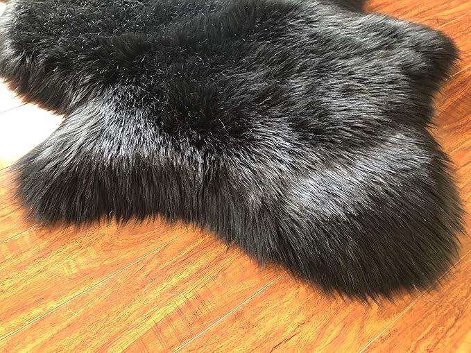 Free Shape Luxury Soft Fluffy Shag Area Rug Double Side by Side 3'x4', 90x120cm - Vegan Fur Ultra Soft Indoor Carpet Nursery Rugs for Bedroom Home Decor, Black