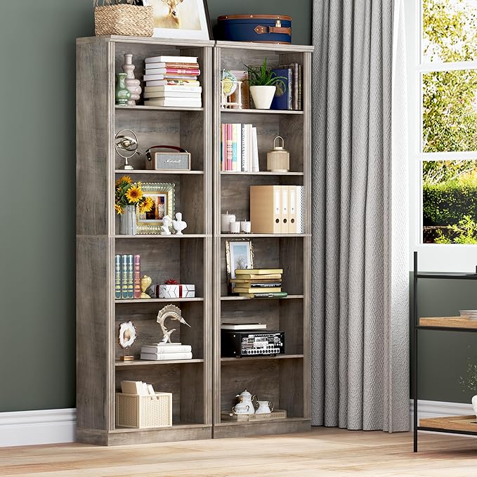 75" Tall Bookshelf, 6-Tier Floor Standing Bookcase with Adjustable Shelves, 24" Wide Open Storage Shelf, Modern Display Organizer for Home Office, Living Room, Bedroom, Study