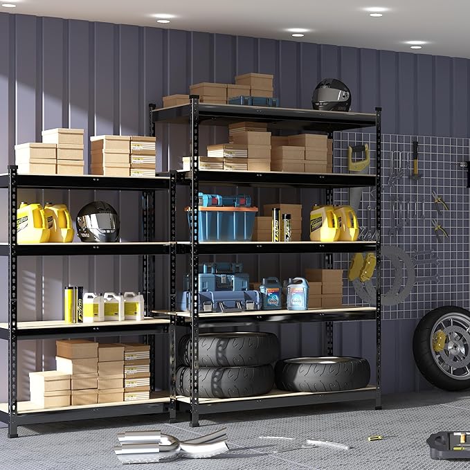 PrimeZone 47" W x 23.6" D x 71" H Large Heavy Duty Storage Shelves - 2 Pack 5 Tier Adjustable Garage Storage Shelving, Metal Storage Utility Rack Shelf Unit for Warehouse Pantry Closet Kitchen, Black