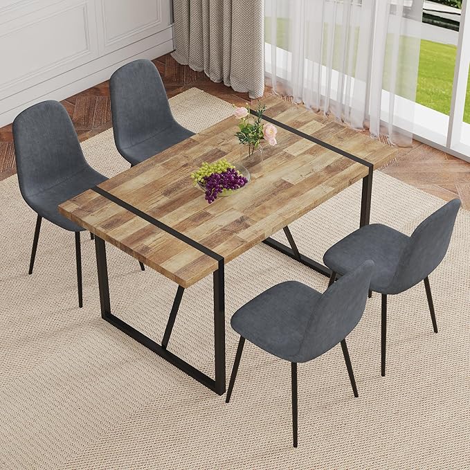 Dining Table Set for 4，Dinner Table Set for 4，55'' Kitchen Table and PU Leather Chairs Set of 4, 5 Piece Dining Table Set for Kitchen Dining Room