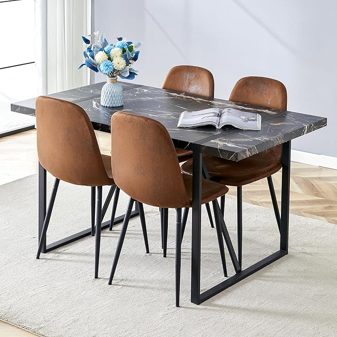 Dining Table Set for 4,Modern Rectangle Dining Table and Fabric Dining Chairs 4, 5 Piece Kitchen Table and Chairs for 4