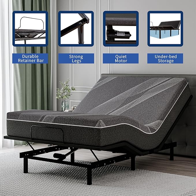 Queen Adjustable Bed Base Frame,Electric Bed with Head and Foot Incline,Soft Cover & Zero Gravity & Wireless Remote with Backlight, 80"×60"×12",Black