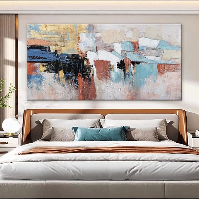Canvas Wall Art Decor Large Wall Art For Living Room Abstract Art Blue Gold Wall Art Decor Large Canvas Art Work Colorful Abstract Wall Art Prints For Bedroom Office Kitchen Wall Decor 29"x58"