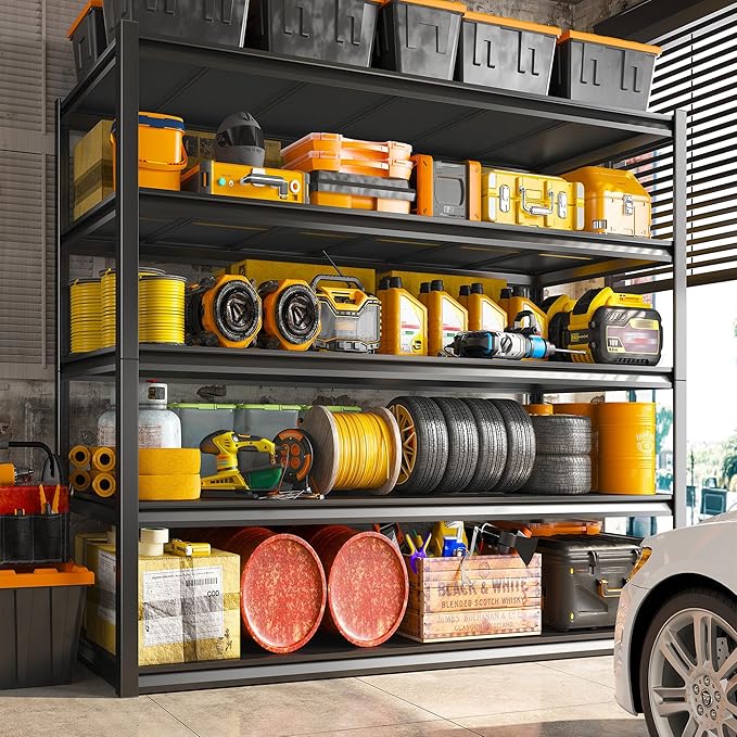 REIBII Garage Shelving 48.2" W Storage Shelves 3000LBS Metal Shelving Heavy Duty Adjustable Metal Shelf 5 Tier Pantry Shelves for Basement Warehouse Supermarket 72.2" H x 24.2" D x 48.2" W, 4 Pack