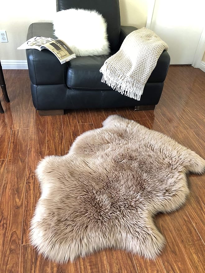 Free Shape Luxury Soft Fluffy Shag Area Rug Single 2’x3’, 60x90cm - Vegan Fur Ultra Soft Indoor Carpet Nursery Rugs for Bedroom Home Decor, Camel