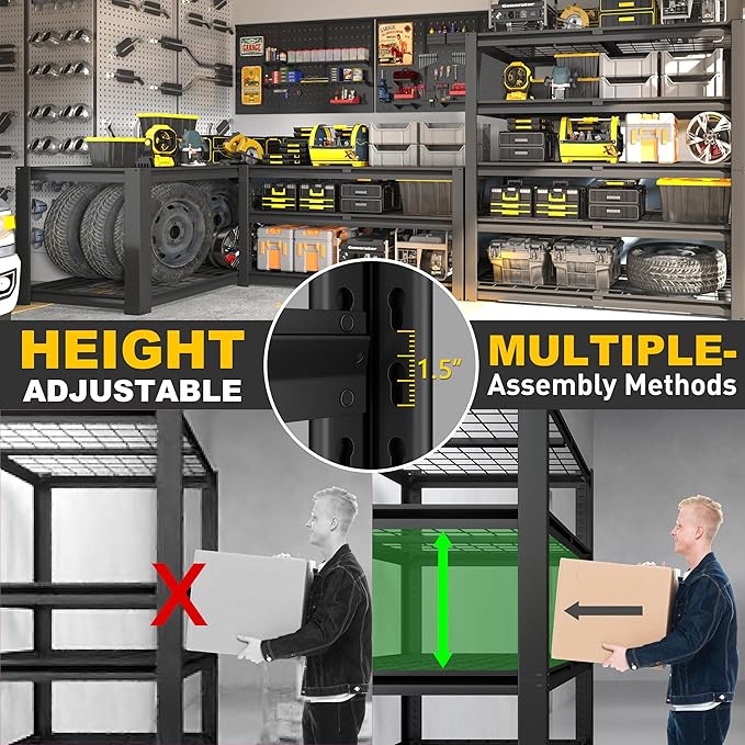 PrimeZone Heavy Duty Storage Shelves - 48" W X 18" D X 72" H Adjustable Garage Wire Shelving Unit, 5 Tier Industrial Metal Shelf Standing Utility Rack for Warehouse, Pantry, Basement, Black, 2 Pack