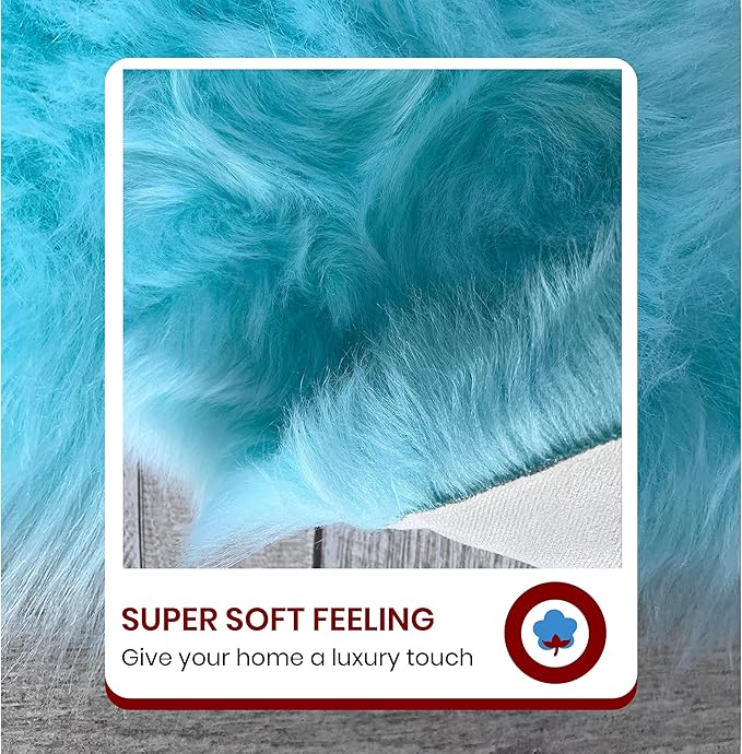 Free Shape Luxury Soft Fluffy Shag Area Rug Single and a Half 2'x4', 60x120cm - Vegan Fur Ultra Soft Indoor Carpet Nursery Rugs for Bedroom Home Decor, Blue