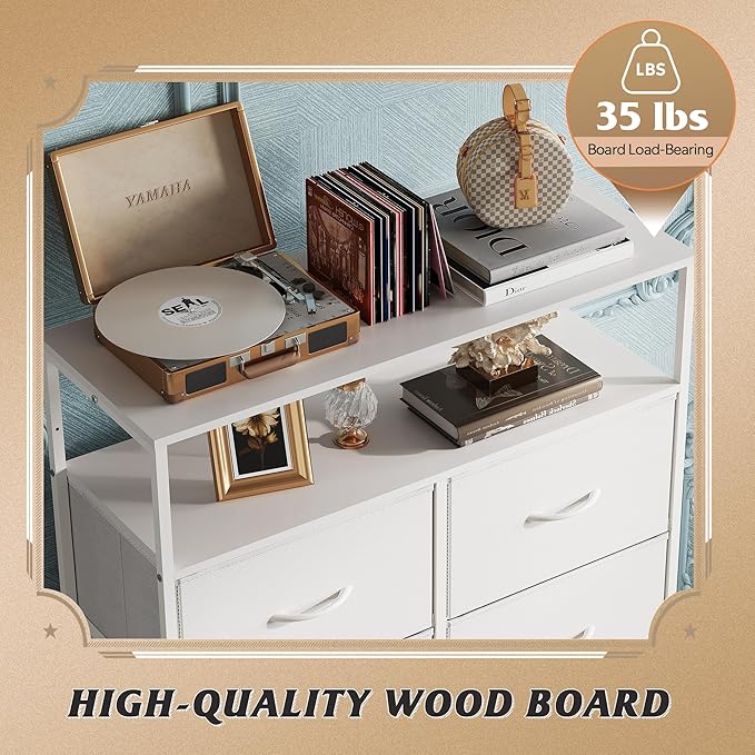 WLIVE Tall Fabric Storage Dresser - 8 Drawer Chest Tower for Bedroom, Closet, Living Room and Hallway, White