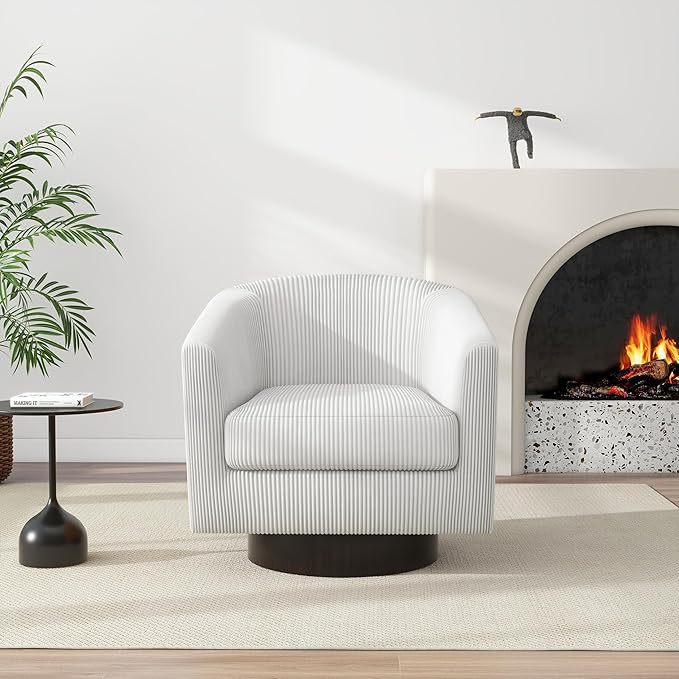 Swivel Barrel Accent Chair, Modern Round Corduroy Fabric Arm Chair for Living Room, Bedroom, Comfy Club Reading Chairs for Adults (Corduroy Beige, Set of 1)