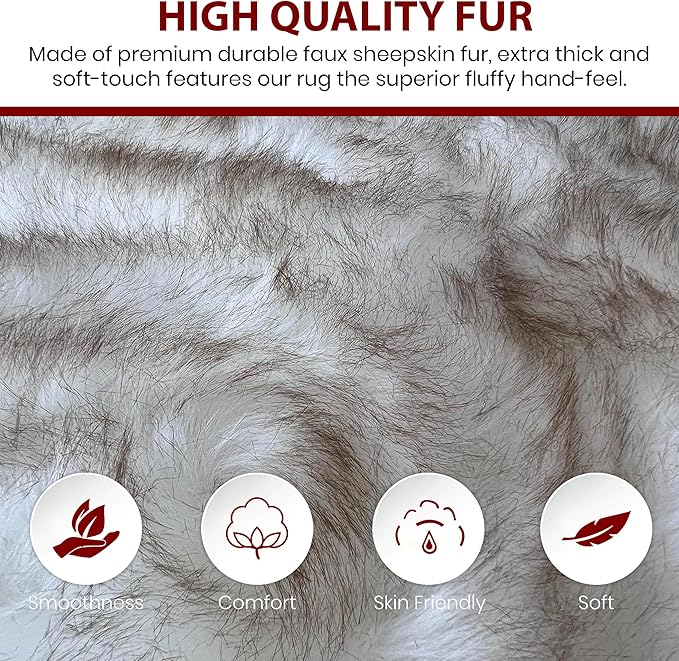 Free Shape Luxury Soft Fluffy Shag Area Rug Double 2'x6', 60x180cm - Vegan Fur Ultra Soft Indoor Carpet Nursery Rugs for Bedroom Home Decor, White with Brown Tips