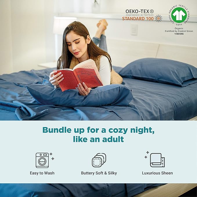 FABDREAMS 100% Organic Cotton California King Sheet Set| 400 Thread Count|Luxury Hotel Collection|GOTS Certified Long Staple Cotton|Elasticised 17" Deep Pockets|Smoother than Egyptian Cotton|Dark Blue