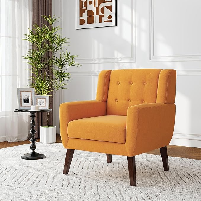 Accent Chair, Modern Fabric Armchair for Living Room, Comfy Upholstered Arm Chair Tufted for Indoor Bedroom Office Room (Orange)