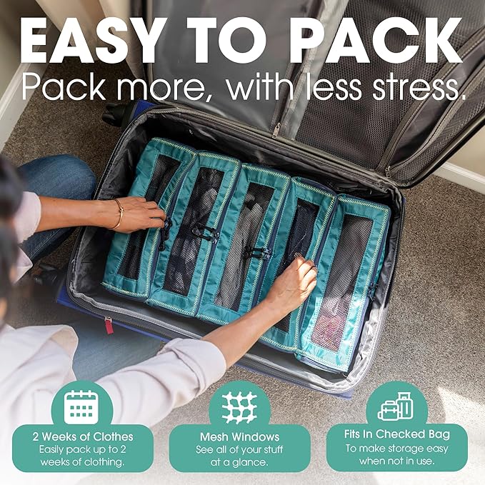 Pack Gear Hanging Suitcase Organizer - Our XL Hanging Luggage Organizer Perfectly Fits Any Suitcase - Our Packing Cubes for Travel Use Mesh Windows to Make Finding Any Outfit Easy (Green, XL)