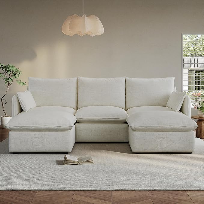 Cloud Sectional Couches for Living Room, Convertible Cloud Sofa Spill & Stain-Resistant with Removable Washable Cover & Down Feather Filled Cushions, 3 Seater Modular Sectional Sofa with Ottoman