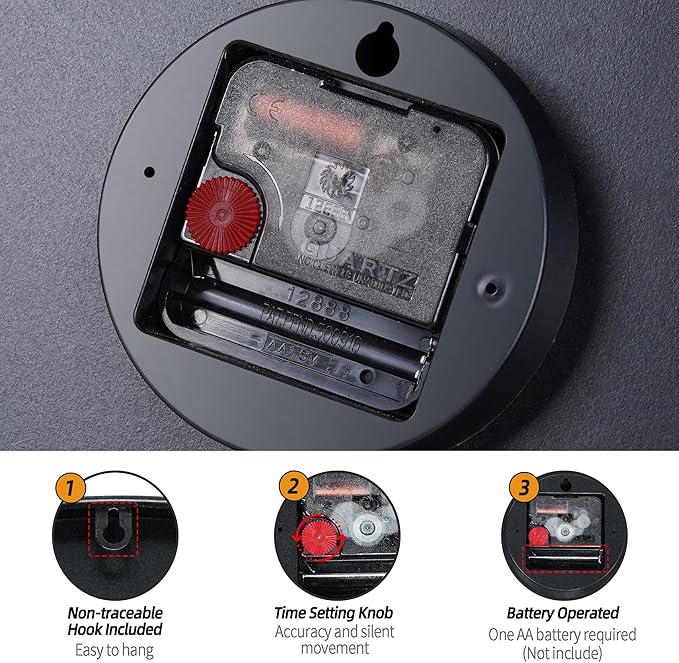 Large Wall Clock 24IN, Silent Metal Wood Style Wall Clocks Battery Operated for Living Room Decor, Farmhouse Big Wall Clock, Outdoor