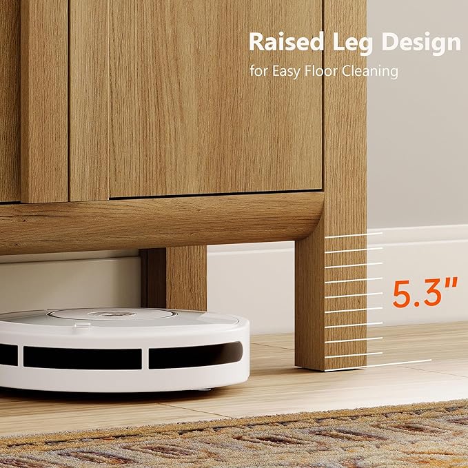 WAMPAT Modern TV Stand for TVs Up to 75 inches,63" W Farmhouse Entertainment Center with Adjustable Shelf and 4 Doors,Media Console Table TV Cabinet for Living Room,Light Walnut