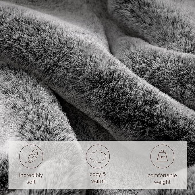 Bare Home Faux Fur Throw Blanket - Ultra-Soft Luxurious - Cozy Warm Blanket for Couch, Sofa, Chair, Bed - Fuzzy Fluffy Super Soft - Decorative Bed Blanket, 60x47 inches (Variegated Grey)