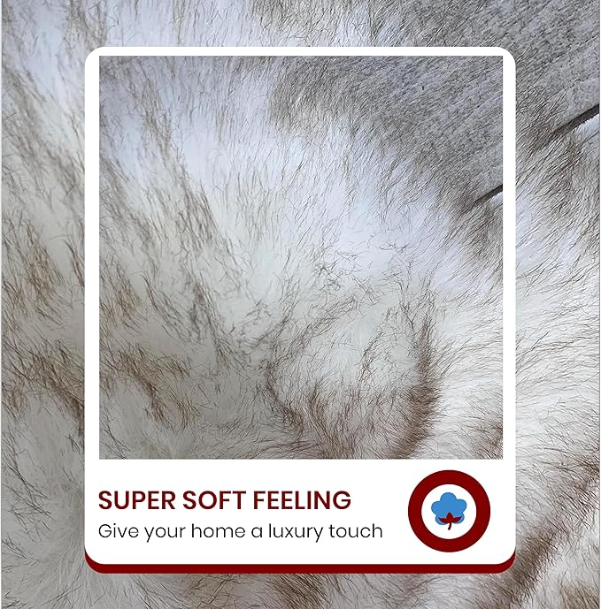 Free Shape Luxury Soft Fluffy Shag Area Rug Double 2'x6', 60x180cm - Vegan Fur Ultra Soft Indoor Carpet Nursery Rugs for Bedroom Home Decor, White with Brown Tips