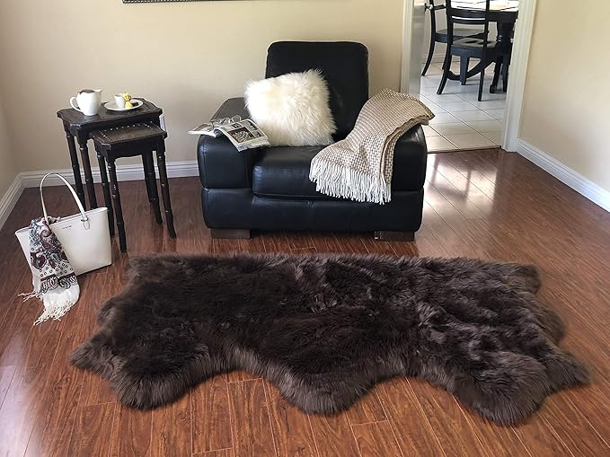Free Shape Luxury Soft Fluffy Shag Area Rug Triple Side by Side 3'x6', 90x180cm - Vegan Fur Ultra Soft Indoor Carpet Nursery Rugs for Bedroom Home Decor, Brown